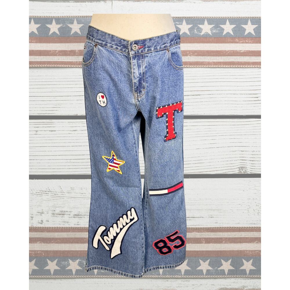 Vintage 2001 Tommy Jeans Wide Flare Low Rise Baggy Hip Hop Logo Patch Jeans 
13